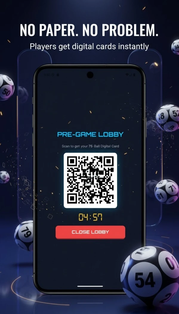 Scan QR code in pre-game lobby for digital cards