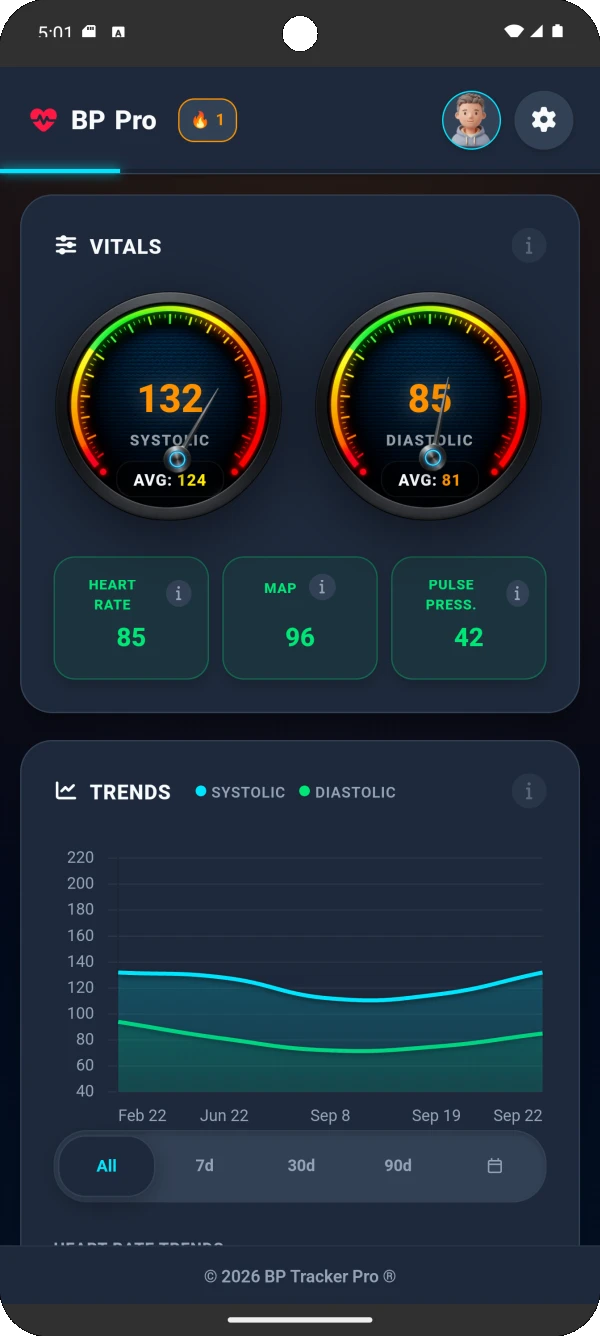 Clean interactive blood pressure dashboard charts