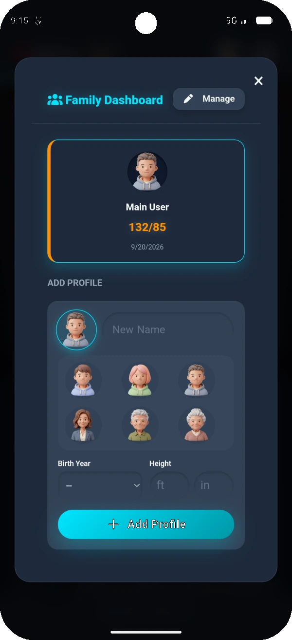 Switch between up to 8 family member profiles in the app